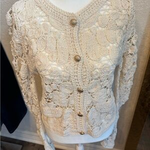 Elegant Cream Crochet Women's Sweater